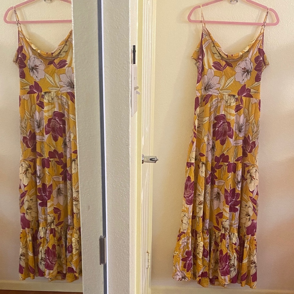 NWOT BOG Collective Floral Maxi Dress in Yellow and Purple, Size L